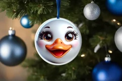 Shiny Christmas Swan Round Ornament Sublimation PNG Product Image 3