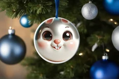 Shiny Christmas Bunny Round Ornament Sublimation PNG Product Image 1