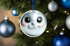 Shiny Christmas Bunny Round Ornament Sublimation PNG Product Image 3