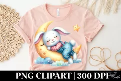 Cute Bunny Wearing Clothes Sleeping Flower, Clipart Product Image 4