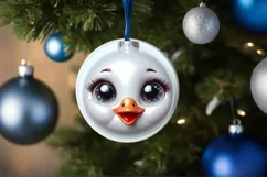 Shiny Christmas Swan Round Ornament Sublimation PNG Product Image 1