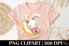 Cute Bunny Easter Bunny Sleeping on Moon Flower, Clipart Product Image 5