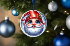 Shiny Christmas Gnome Round Ornament Sublimation PNG Product Image 3