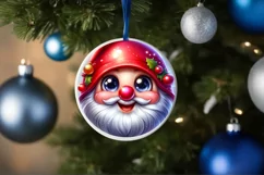 Shiny Christmas Gnome Round Ornament Sublimation PNG Product Image 3