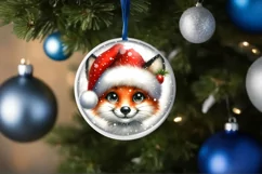 Shiny Christmas Fox Round Ornament Sublimation PNG Product Image 3