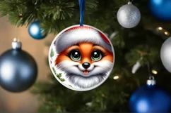Shiny Christmas Fox Round Ornament Sublimation PNG Product Image 3