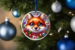 Shiny Christmas Fox Round Ornament Sublimation PNG Product Image 3