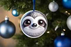 Christmas Sloth Round Sticker Sublimation PNG Product Image 3
