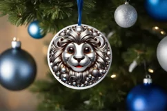 Christmas Lion Round Sticker Sublimation PNG Product Image 3
