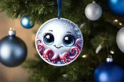Christmas Octopus Round Ornament Sublimation PNG Product Image 3