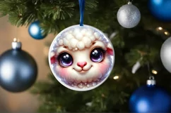 Christmas Lamb Round Sticker Sublimation PNG Product Image 1