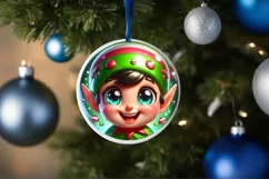 Christmas Elf Round Ornament Sublimation PNG Product Image 3
