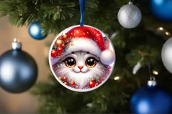 Christmas Kitten Round Ornament Sublimation PNG Product Image 3