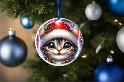 Christmas Kitten Round Sticker Sublimation PNG Product Image 3