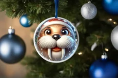 Christmas Walrus Round Ornament Sublimation PNG Product Image 1