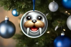 Christmas Walrus Round Sticker Sublimation PNG Product Image 3