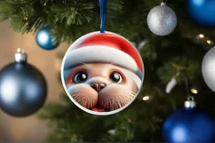 Christmas Walrus Round Sticker Sublimation PNG Product Image 3