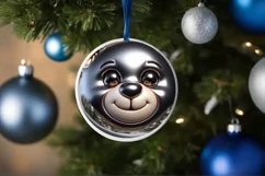Christmas Bear Round Ornament Sublimation PNG Product Image 1