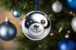 Christmas Bear Round Sticker Sublimation PNG Product Image 3