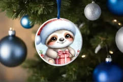 Winter Dressed Baby Sloth Round Ornament Sublimation PNG Product Image 4