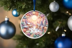 Molten Candy Christmas Scene Round Ornament Sublimation PNG Product Image 1
