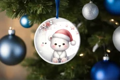 Winter Dressed Baby Bear Round Ornament Sublimation PNG Product Image 4