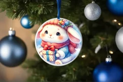 Winter Dressed Baby Bunny Round Ornament Sublimation PNG Product Image 1
