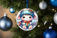 Winter Dressed Baby Bunny Round Ornament Sublimation PNG Product Image 1