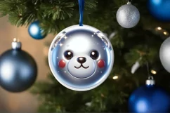Christmas Bear Round Ornament Sublimation PNG Product Image 3