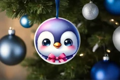 Baby Penguin with Gift Box Round Ornament Sublimation PNG Product Image 1