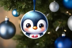 Baby Penguin with Gift Box Round Ornament Sublimation PNG Product Image 4