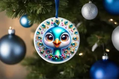 Christmas Peacock Round Ornament Sublimation PNG Product Image 3