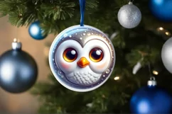Shiny Christmas Owl Ornament Sublimation PNG Product Image 3