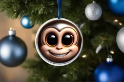 Christmas Monkey Round Ornament Sublimation PNG Product Image 3