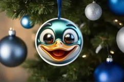 Christmas Duck Round Ornament Sublimation PNG Product Image 3