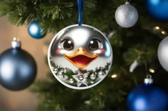 Christmas Duck Round Ornament Sublimation PNG Product Image 1