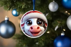 Christmas Cow Round Ornament Sublimation PNG Product Image 3