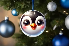Christmas Penguin Round Sticker Sublimation PNG Product Image 3