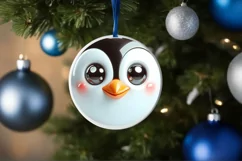 Christmas Penguin Round Ornament Sublimation PNG Product Image 1