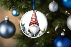 Christmas Gnome with Snowflake Round Ornament Sublimation Product Image 4