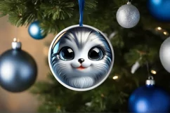 Christmas Kitten Round Ornament Sublimation PNG Product Image 1