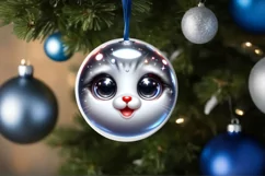 Christmas Kitten Round Sticker Sublimation PNG Product Image 1