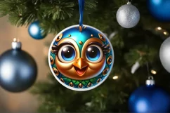 Christmas Peacock Round Sticker Sublimation PNG Product Image 1