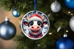 Christmas Cow Round Sticker Sublimation PNG Product Image 3