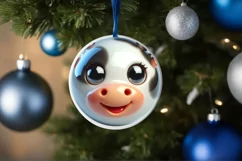 Christmas Cow Round Ornament Sublimation PNG Product Image 3