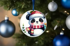 Winter Dressed Baby Panda Round Ornament Sublimation PNG Product Image 1