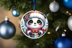 Winter Dressed Baby Panda Round Ornament Sublimation PNG Product Image 1