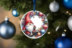 Christmas Gnome Round Ornament Sublimation PNG Product Image 1
