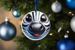 Christmas Zebra Round Ornament Sublimation PNG Product Image 1