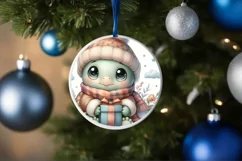 Winter Dressed Baby Turtle Round Ornament Sublimation PNG Product Image 4
